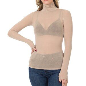 Zenana Women's Tencel Sheer Long Sleeve Turtleneck Top